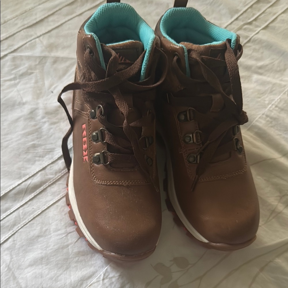 Brown Hiking Boots with Teal Interior